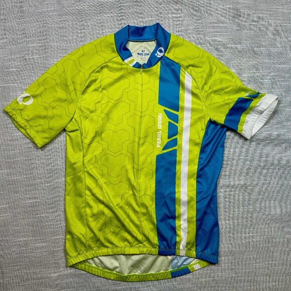 Pearl Izumi Mens Cycling Cycle Jersey Top Neon Green & Blue Size Small - Picture 1 of 6